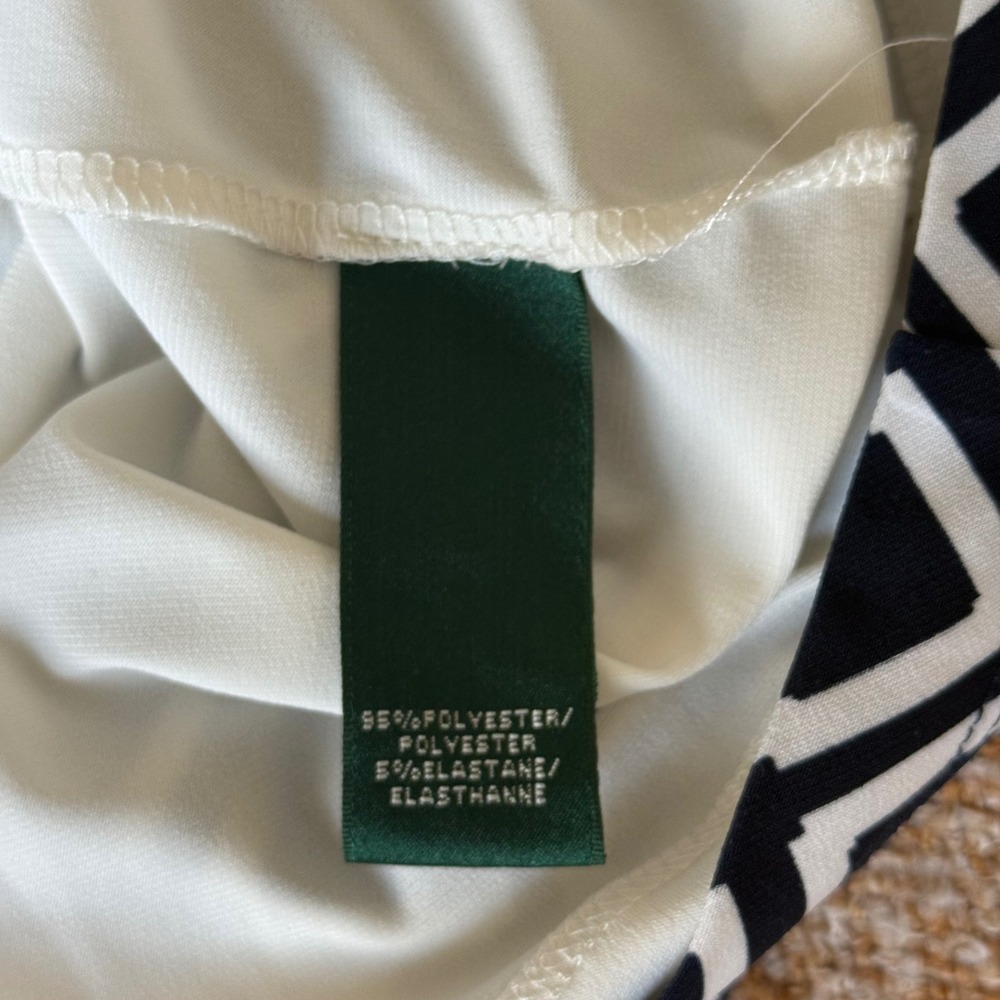 Lauren Ralph Lauren Navy White Geometric Square Twist Waist Sheath Dress 4 - Picture 6 of 6